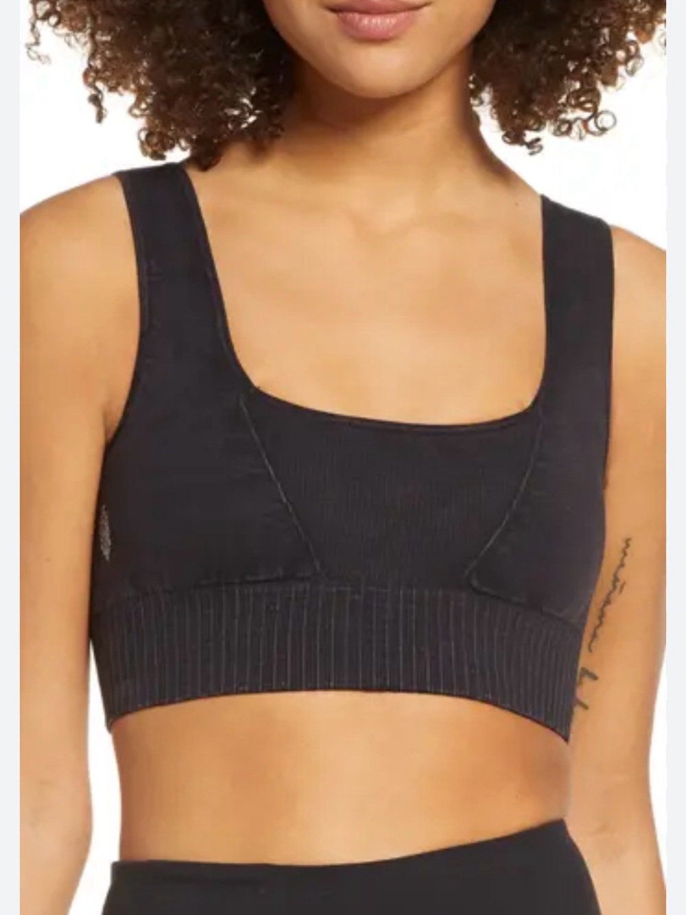 Free People Black Ribbed Scoop Sports Bra